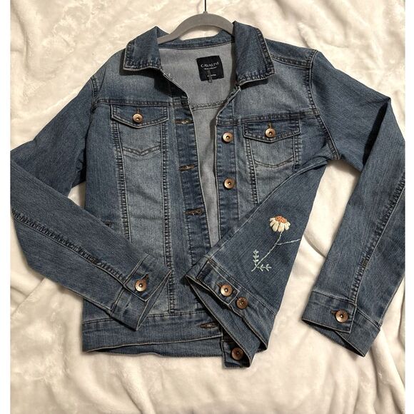 Cavalini Jackets & Blazers - Cavalini WomenM Denim Jacket Cottagecore Western Boho Vintage Floral Embroidered
